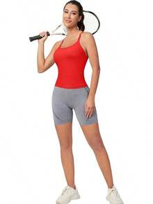 Workout Tops Women With Built In Bra, Sleeveless Gym Tops Seamless Racerback Athletic Yoga Shirts, Activewear - 紅色 - 查看 3
