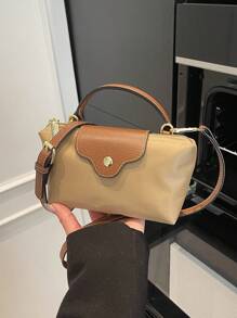 1 pieza Bolso de tote casual de mujer, bolso de hombro de nailon de unicolor versátil, estilo Boston, bolso de mano de moda cruzado