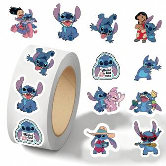 Disney 500PCS Disney Lilo And Stitch Stickers Roll 10 Styles Funny Movie Cartoon Stickers Stitch Party Favors Water Bottles Vinyl Sticker (500PCS Per Roll)