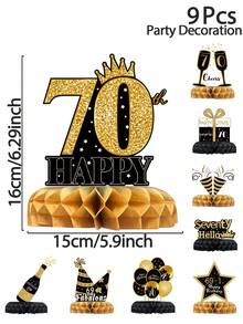 9 件黑金生日蜂窝中心装饰，30/40/60/70/50 岁生日快乐桌面纸质装饰，30/40/60/70/50 岁生日派对装饰，生日庆祝礼品，新娘送礼会礼品，周年纪念用品，节日派对用品，桌面中心装饰 - 黑金生日 - 查看 15