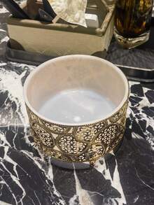 Luxury European Style Golden Color Waste Bin, Metal Gold Electroplated Exterior + PVC Liner, Kitchen, Dining Room, Living Room Trash Can, Small Desktop Garbage Can, Delicate Pattern - Multicolor - View 9