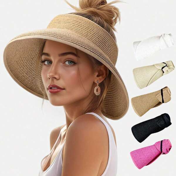 1pc Women's Summer Brimless Sunhat, Foldable Sun Hat, Suitable For Beach, Outdoor, Photography, Elegant Style, Convenient To Store, Please Read The Hat Instructions After Receiving