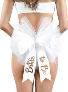 1pc Party Bachelorette Tutu Skirt Veil, Bride's Party Beach Pool Veil Bachelorette Party Decor, Printed Veil Bridal Wedding Tulle Skirt Suitable For Bachelorette, Bride, Pool, Shower Party, Random Color Ribbon