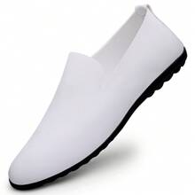 Men's White Slip-On Casual Leather Loafers, Wedding/Arab Robe Shoes, Groom/Groomsman Shoes, Vacation Soft Lightweight Moccasins, Daily Minimalist Comfortable Classic White Leather Shoes, Versatile Slip-On Business Office Dress Shoes, Durable Driving Shoes