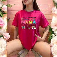 Fashionable Women's T-Shirt 2026, With Love Quotes, Casual And Emotional Clothing For Mother's Day Gift - 紫紅色 - 查看 2