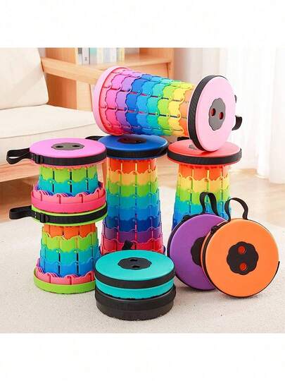 Taburete retráctil portátil, silla plegable para acampar, muebles de exterior, taburete telescópico de arcoíris, asiento de pesca de viaje