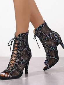 Summer Party Woman Sexy Stilettos High Heels Women Latin Dance Heels Shoes Hollow For Women's Boots Office Ballroom Woman Black Sandals Soft Sole Jazz Dance Shoes - Black - View 1