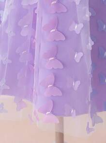Young Girls' Round Neck Butterfly Net Tulle Elegant Party Princess Dress, Suitable For Flower Girl, Birthday, Outing, Excludes Hair Accessory