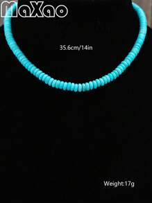 Women's Retro Bohemian Style Turquoise Bead Necklace, Vintage Western Cowgirl Fashion, Suitable For Everyday Wear, Add To Your Jewelry Collection