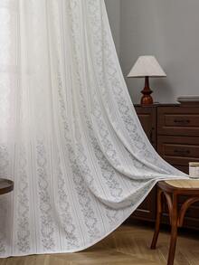 1pc Minimalist Luxury Solid Color Floral Wreath Hollow-Out Lace Curtain, Room Divider, Door Curtain - White - View 3
