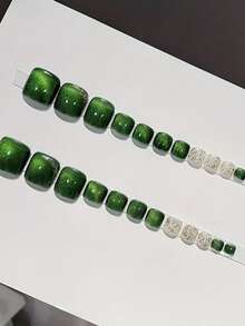 24 件 Y2K 风格反光绿猫眼闪光脚趾甲贴纸，闪亮别致奢华时尚美甲贴花，适合夏季、休闲和通勤脚趾甲按压指甲美甲用品 - 薄荷綠 - 查看 5