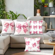 4件套粉色蝴蝶结装饰靠垫套，单面印花 45*45cm