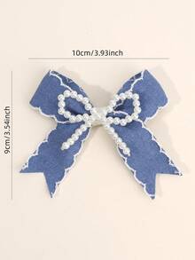 2pcs Blue Hair Bows For Women Solid Color Pearl Bow Alligator Clips Elegant Pearl Bow Hair Clips Wedding Vacation Bow Barrettes Women Hair Accessories - Blue - View 4