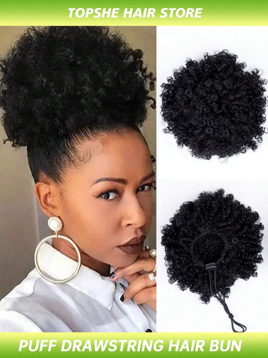 Tóc đuôi ngựa buộc phồng bằng dây rút Afro dành cho nữ, tóc đuôi ngựa buộc phồng bằng sợi tổng hợp ngắn cao cấp cho tóc tự nhiên, tóc búi đuôi ngựa xoăn bằng dây rút Kinky thiết yếu cho lễ Halloween, Giáng sinh và các bữa tiệc.