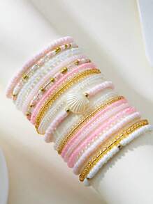 17 Stücke Boho Strand Stil bunte Harz Perlen, Muschelperlen Armband Set für Frauen