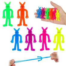 30 Pcs Random Color Easter Gifts For Kids Bendable Bunny Rubber Sticky Rabbit Stretch Bunny Toy For Boy Girl Easter Egg Hunt Party Favor Basket Stuffer Classroom Prize