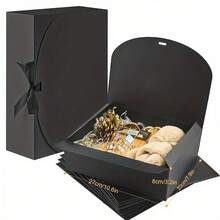5pcs Black Gift Boxes With Lids, Elegant Bridesmaid Proposal Boxes, White Boxes With Gold Bow Ribbons, Gift Boxes For Birthday, Party, Christmas, Suitable For Weddings, Christmas, Halloween
