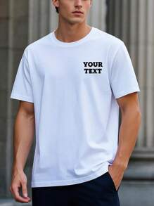 Personaliza una camiseta de hombre con una imagen y texto. Agrega el texto en el pecho izquierdo y un diseño en la espalda. Es un regalo para amigos
