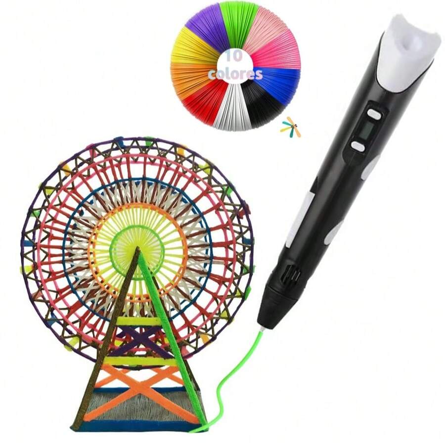 Pluma de dibujo 3D + Pla 50m Bolígrafo de impresión DIY Lápiz 3D Niños y niñas Juguete de dibujo 3D Herramienta de arte Regalo de cumpleaños/Navidad - Blanco y Negro - Ver 1