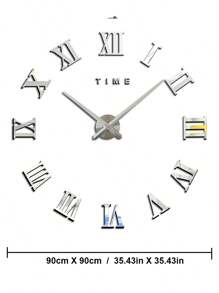 Reloj de pared digital 3D de acrílico con diseño de números romanos, reloj de pared redondo grande de moda con espejo, relojes autoadhesivos DIY