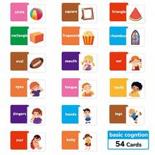 54 张/盒，英语课堂学习单词闪卡，基础认知卡，卡通卡片，学龄前儿童益智玩具，动物卡片，采用优质材料设计，适合小手，学生，文具，学校用品，返校礼物，男孩和女孩生日礼物，益智玩具，生日，儿童派对礼物 - 彩色 - 查看 6