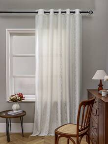 1pc Minimalist Luxury Solid Color Floral Wreath Hollow-Out Lace Curtain, Room Divider, Door Curtain - White - View 11