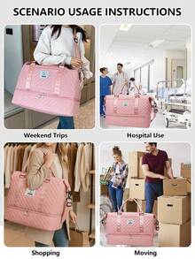 Large Women Travel Tote Bag, Overnight Weekend Travel Duffel, Gym Yoga Carry-On Bag With Waterproof Pocket And Toiletry Compartment - Pink - View 8