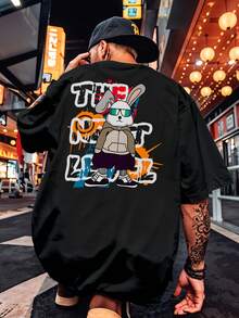 Camisa Camiseta Oversized Streetwear Coelho Rabbit Bear Streetwear Skateboard REF 7188 FLUXOGEEK - Preto - Visão 1
