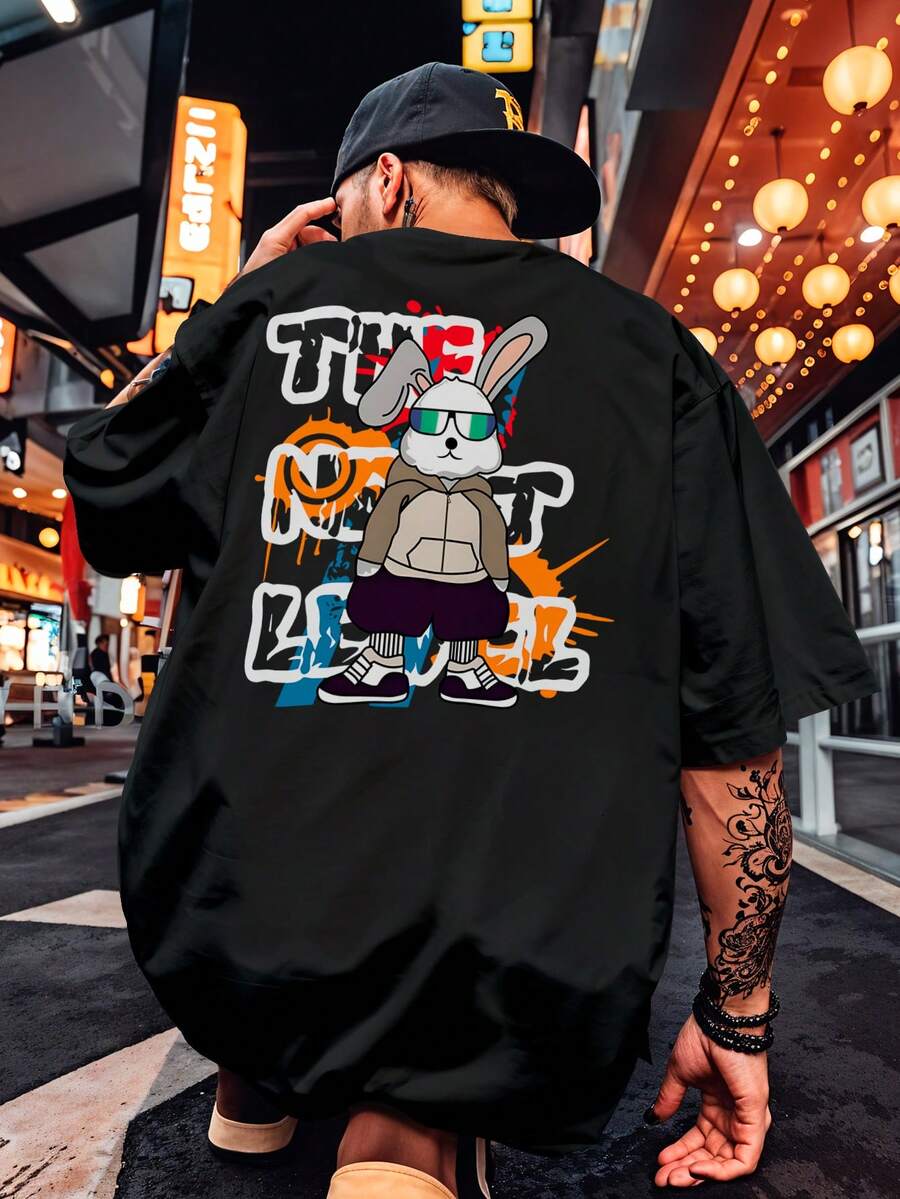 Camisa Camiseta Oversized Streetwear Coelho Rabbit Bear Streetwear Skateboard REF 7188 FLUXOGEEK - Preto - Visão 1