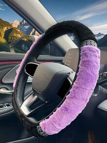 1 件毛绒方向盘套，防滑，时尚水钻，适合大多数汽车，适合秋冬季
