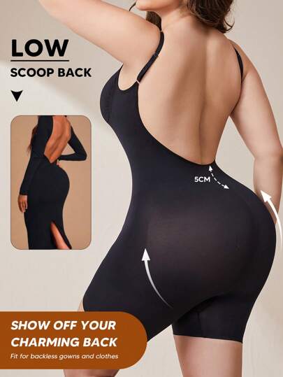 1pc Women's Backless Invisible Breathable Shapewear Bodysuit With Tummy Control & Adjustable Straps, Suitable For Layering