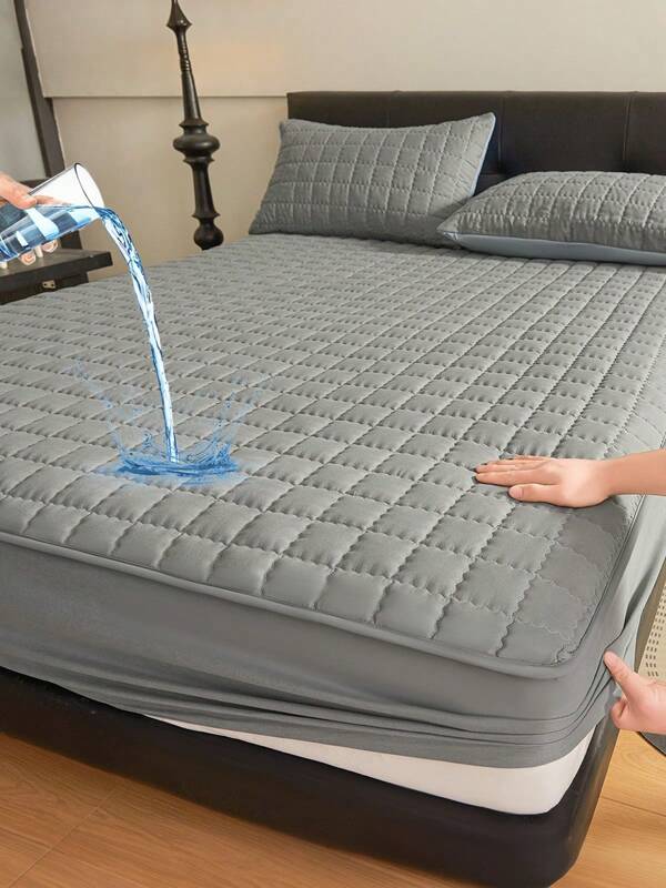 1pc Warterproof Fitted Sheet, Bedding, Waterproof Mattress Protector, Skin-Friendly Mattress Cover, Bedroom Decor, Breathable Quilted Mattress Cover For 8-15" Mattress, Room Decor, Noiseless Bed Mattress Cover For Bedroom, Dorm Room