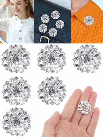 5/3/1pc Set Silver Crystal Buttons, Flower Buttons (For Sewing), Crystal Flower Button Covers, Fashion Metal Buttons, Suitable As Clothing Decor, Buttons And For DIY Crafts, Brooch And Headbands, Multi-Occasion Uses