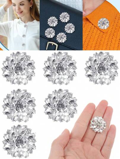 5/3/1 Stück Set Silberkristall Knöpfe, Blumen Knöpfe (zum Nähen), Kristall Blumen Knopfabdeckungen, Mode Metall Knöpfe, geeignet als Kleidungsdekoration, Knöpfe und für DIY Basteleien, Broschen und Stirnbänder, Mehrzweck-Verwendung