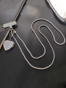 1 件金属万能钥匙手机挂链，时尚女士斜跨手腕手机壳链，带心形吊饰镜面吊坠，附赠透明垫子礼物，适合送给母亲、家人、朋友、生日、节日的手机吊饰、手机链 - 銀色 - 查看 11