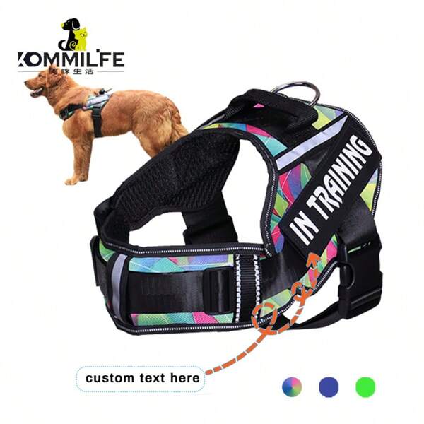 KOMMILIFE Einstellbares Nylon Hundegeschirr, personalisiert, reflektierend, atmungsaktiv, Hundegeschirr-Weste für kleine, mittlere und große Hunde, Hundegeschirr mit Namensschild