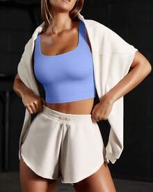 OQQ Women's 3 Piece Tank Tops Ribbed Seamless Workout Exercise Shirts 2025 Summer Basic Camis - Black Skyblue Beige - View 3