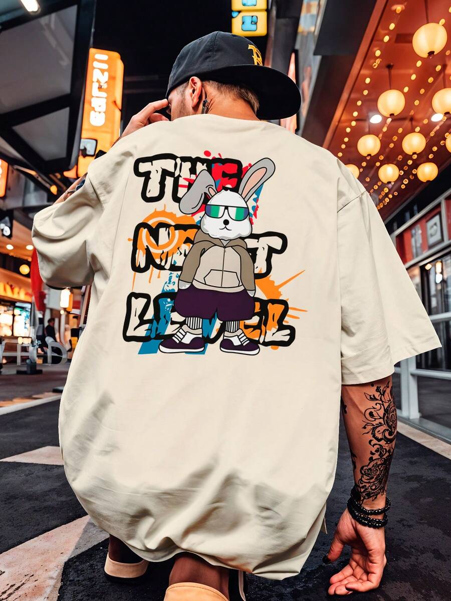 Shirt Oversized Streetwear T-Shirt Rabbit Rabbit Bear Streetwear Skateboard REF 7188 FLUXOGEEK - Khaki - View 1