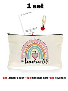 1 PEÇA/5 PEÇAS/10 PEÇAS Organizador de Maquiagem com Tema de Professor de Carta do Arco-Íris, Estilo Y2K Impressão de Letra do Arco-Íris Letra Colorida Design Engraçado Necessaire Portátil para Viagem, Bolsa de Maquiagem, Organizador de Maquiagem, Armazenamento de Maquiagem, Bolsa de Cosméticos, Bolsa de Higiene, Capacidade Grande, para Férias, Praia, Banheiro, Coleção de Quarto