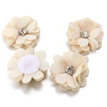 Paquete de 10 flores de encaje con perlas de 3,5 cm y 4 pétalos con rhinestones, flores multicapa DIY para decoración de bodas, fiestas y ropa - flores de cáñamo perlado - Ver 21