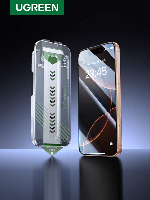 UGREEN 2 piezas UGREEN Película de vidrio templado ultra clara y de borde delgado compatible con iPhone 16 Pro y Pro Max, con aplicador de película deslizante, regalo para cumpleaños, familia y amigos. Protector de pantalla de vidrio templado, accesorios para teléfono, a prueba de agua, a prueba de golpes, anti-caída, resistente a los arañazos y antihuellas