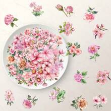 50Pcs Floral Stickers Transparent Stickers Aesthetic Stickers Pink Stickers Plant Stickers Vinyl Waterproof Stickers Aesthetic Laptop Sticker Pack Skateboard Stickers Water Bottle Stickers Notebook Stickers