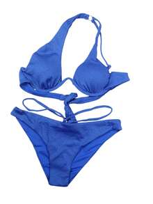 Miss Miriam, Traje de Baño de Dos Piezas,  Liso  Elegante    Cruzado  Nudo      Playa  Primavera - Verano - Azul Marino - Ver 2