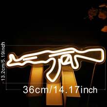 Đèn neon hình súng M4A1 AK47, đèn LED neon 3D lập thể, đèn LED chạy bằng USB, thích hợp trang trí phòng giải trí nam, phòng chơi game, phòng ngủ, quán bar, tường tiệc. - trắng ấm - Xem 7