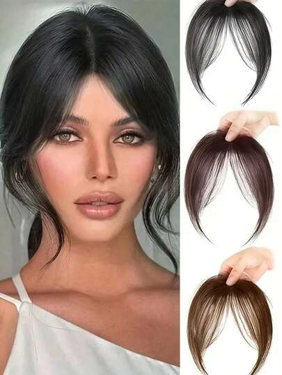Synthesis Bangs Middle-Part Bangs Hair Extensions Clip In Forehead Natural Seamless French Oblique Bangs Eight-Character Bangs Perfect For Everyday Wear
