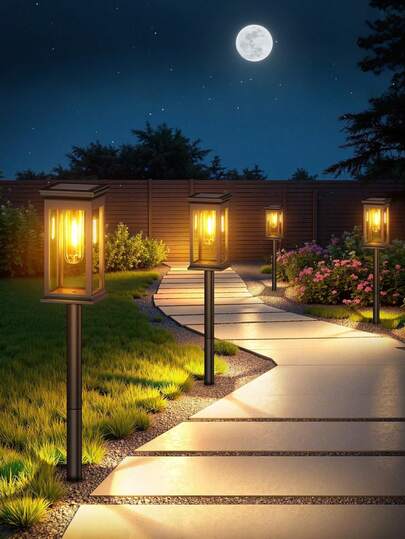 太阳能LED路径灯，方形庭院灯，塑料材质，景观照明，太阳能草坪灯，地桩灯，装饰庭院灯，户外别墅，花园，庭院，走道，露台景观照明LED灯带，带镍电池，容量800mAh，无遥控器，半嵌入式安装