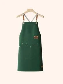 1 pieza Delantal de chef para hombres y mujeres con bolsillo, profesional para cocinar - Ajustable - Delantal de peto, resistente al agua y al aceite, usado en tiendas de leche con té, pastelerías, restaurantes de sushi, restaurantes occidentales, salones de uñas, floristerías, fruterías, cafeterías