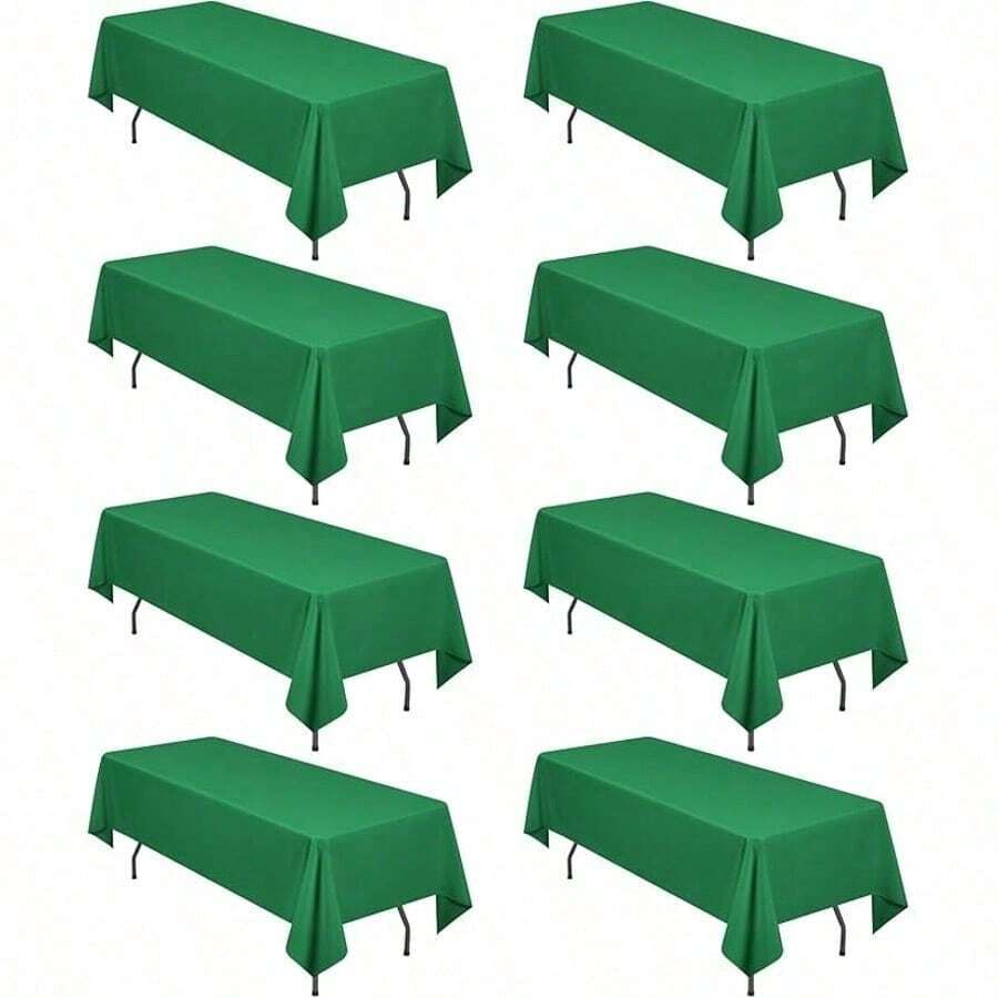 8er-Pack rechteckige Tischdecken, 153 x 260 cm Grün Tischdecke, Polyester-Tischdecke für 1,8 m große rechteckige Tische, Flecken- und knitterfrei, waschbare Stoff-Tischdecken für Hochzeit, Restaurant - Grün - Übersicht 1