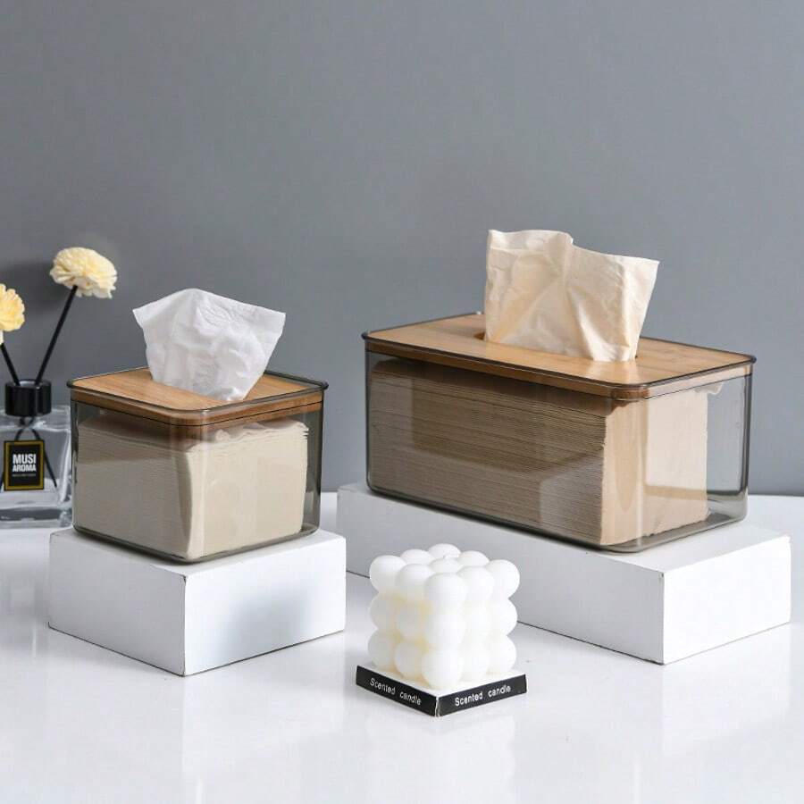 1 pieza Caja de servilletas de papel de color té, estilo nórdico minimalista creativo, porta servilletas para sala de estar doméstica, soporte de servilletas para mesa - Marrón - Ver 1