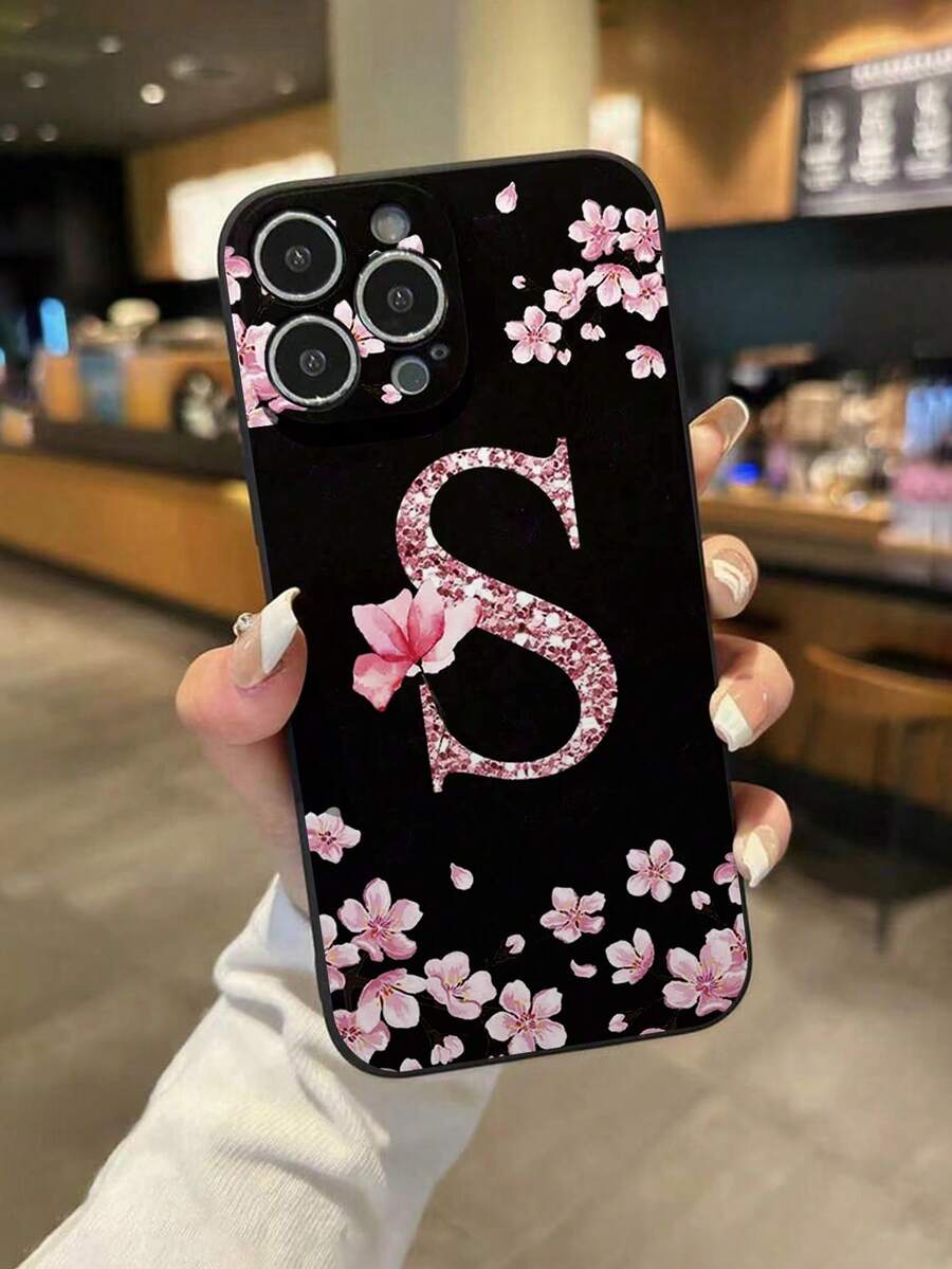 粉黑字母设计时尚单件装镂空花卉字母S图案加厚防摔手机壳,兼容 16/11/16 Pro/16 Plus/16 Pro Max/16 e/15 Pro Max/13/14/12/XS/XR/7G/8P,兼容Galaxy 11/12 Pro/12/12 X/13 Pro/14 Pro/15 Pro,兼容Redmi 10/9/Note9/12c/Note11 Pro/Note8 Pro,国际版,非国内版,生日礼物 - 彩色 - 查看 1